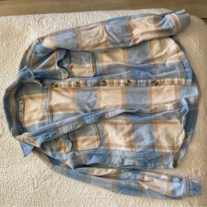Hollister Light Blue and Tan Plaid Shirt